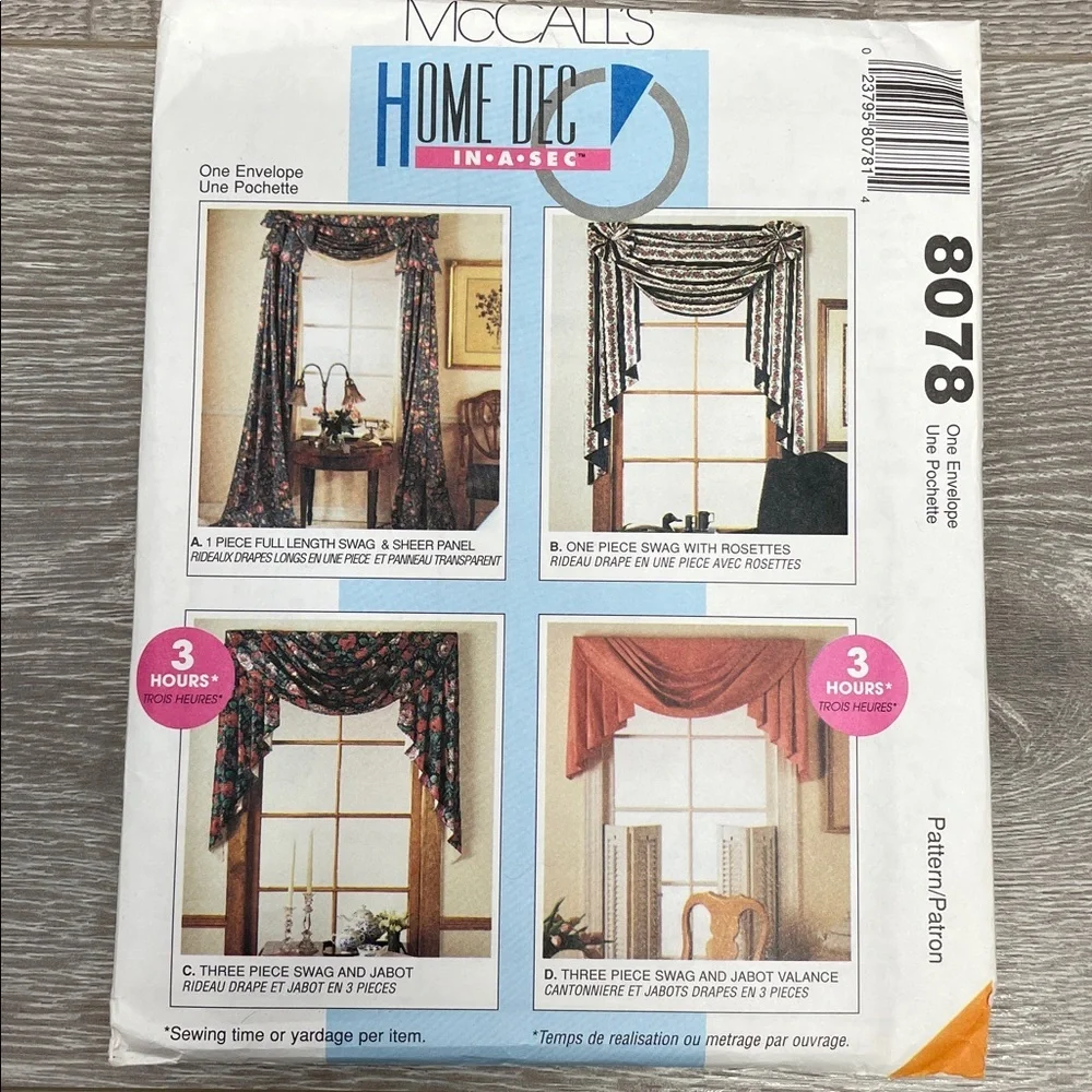 Uncut McCall’s Home Dec In A Sec Window Treatment Patterns 8078 8604 8772 9259 - Picture 2 of 16